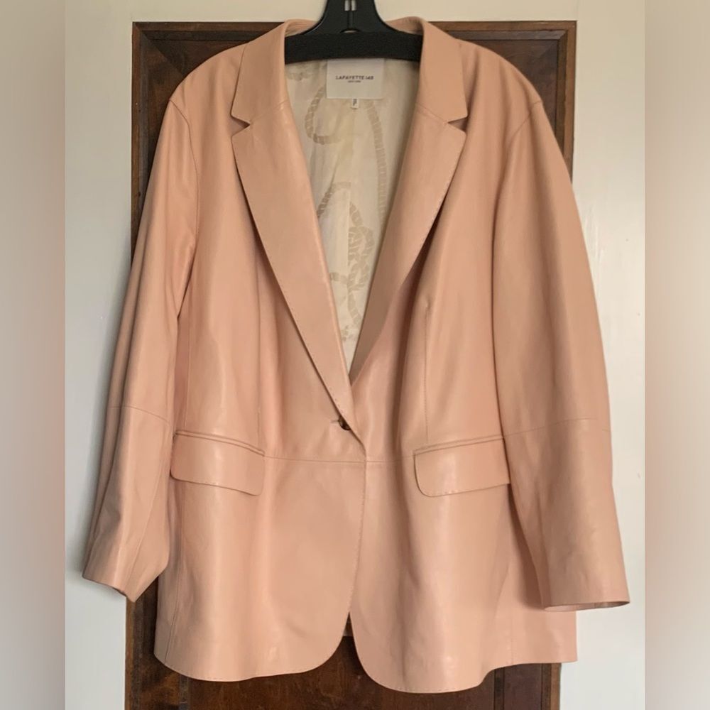 Excellent Condition Lafayette 148 Nappa Leather Blazer Jacket Size 2X Peach Pink